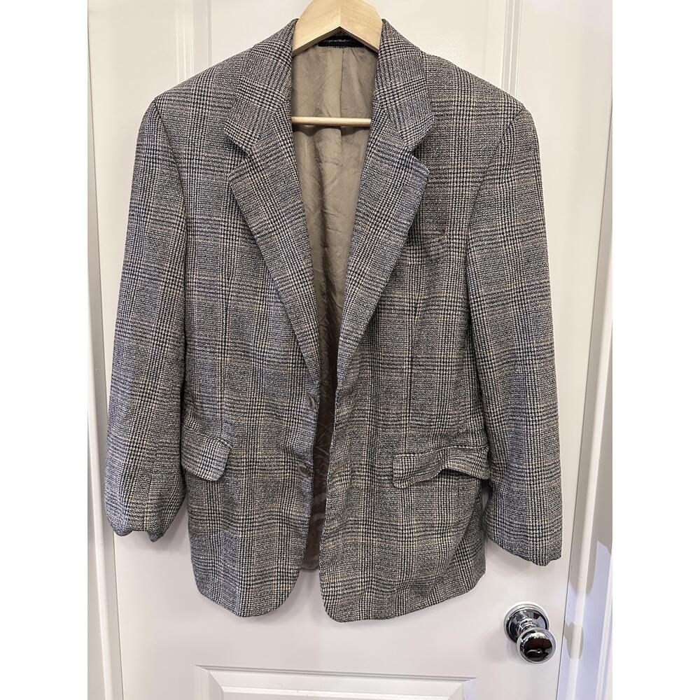 MOORES Men's Blazer‎ Grey Beige Plaid Made In Canada